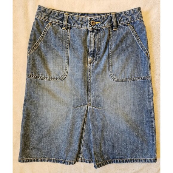 Vtg Old Navy Women's Size 2 W27 Blue Just Below Waist Knee-length Straight Skirt - Picture 1 of 9